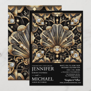 Art Deco Schwarz & Gold Diamant Hochzeitseinladung Einladung