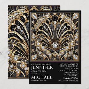 Art Deco Schwarz & Gold Diamant Hochzeitseinladung Einladung