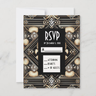 Art Deco Schwarz & Gold Diamant RSVP Karten