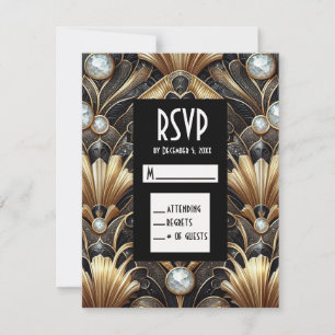 Art Deco Schwarz & Gold Diamant RSVP Karten
