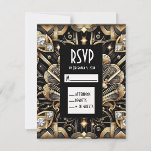 Art Deco Schwarz & Gold Diamant RSVP Karten