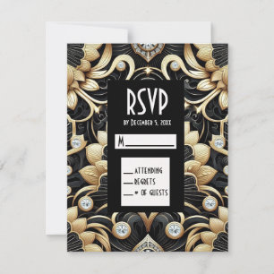 Art Deco Schwarz & Gold Diamant RSVP Karten