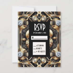 Art Deco Schwarz & Gold Diamant RSVP Karten