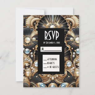 Art Deco Schwarz & Gold Diamant RSVP Karten