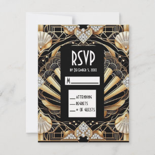 Art Deco Schwarz & Gold Diamant RSVP Karten