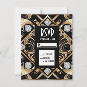 Art Deco Schwarz & Gold Diamant RSVP Karten