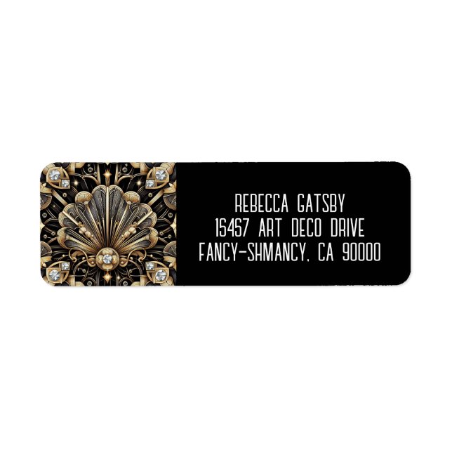Art Deco Schwarz & Gold Diamant Rücksendeadresse (Vorne)