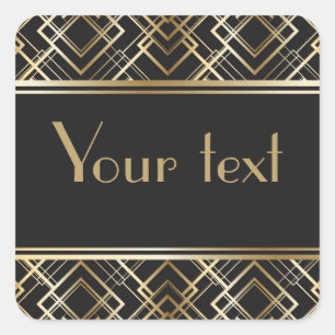 Art Deco, schwarz, gold, elegant, chic, Monogramm  Quadratischer Aufkleber