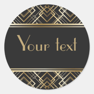 Art Deco, schwarz, gold, elegant, chic, Monogramm  Runder Aufkleber