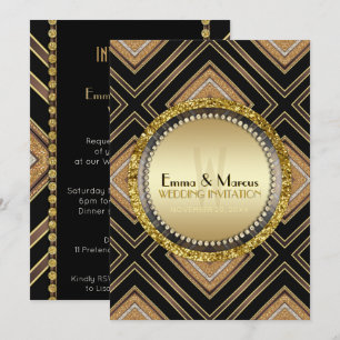 Art Deco Schwarz Gold Geometrie Hochzeit besondere Einladung