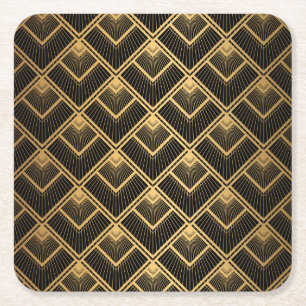 Art Deco Schwarz Gold: Geometrisch Rechteckiger Pappuntersetzer