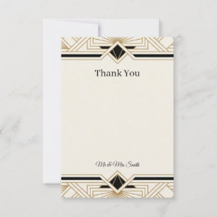Art Deco Schwarz Gold Glamour Hochzeit Dankeskarte