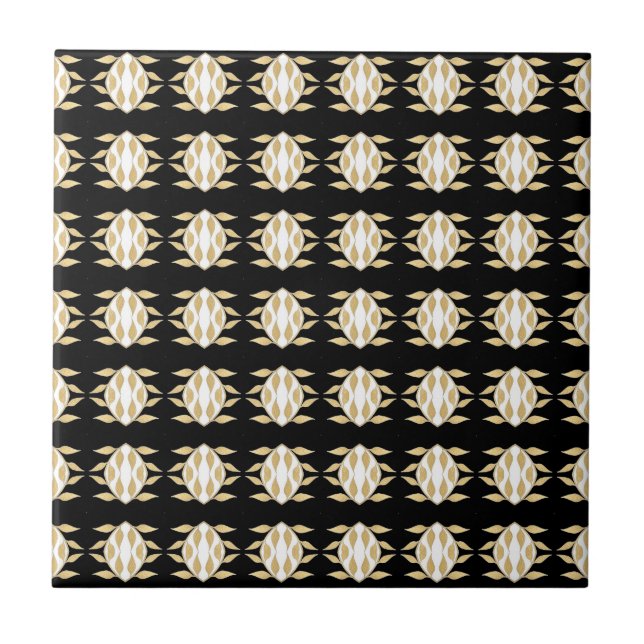 Art Deco Schwarz-Gold-Grafik Muster Fliese (Vorderseite)