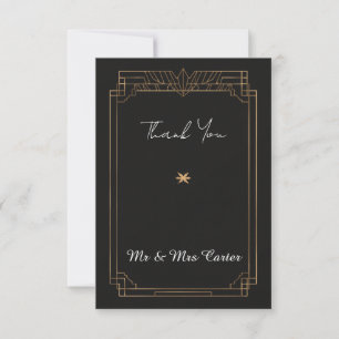 Art Deco Schwarz Gold Hochzeit Danke Karte
