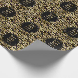 Art Deco Schwarz & Gold Individuelles Happy 30. Ge Geschenkpapier