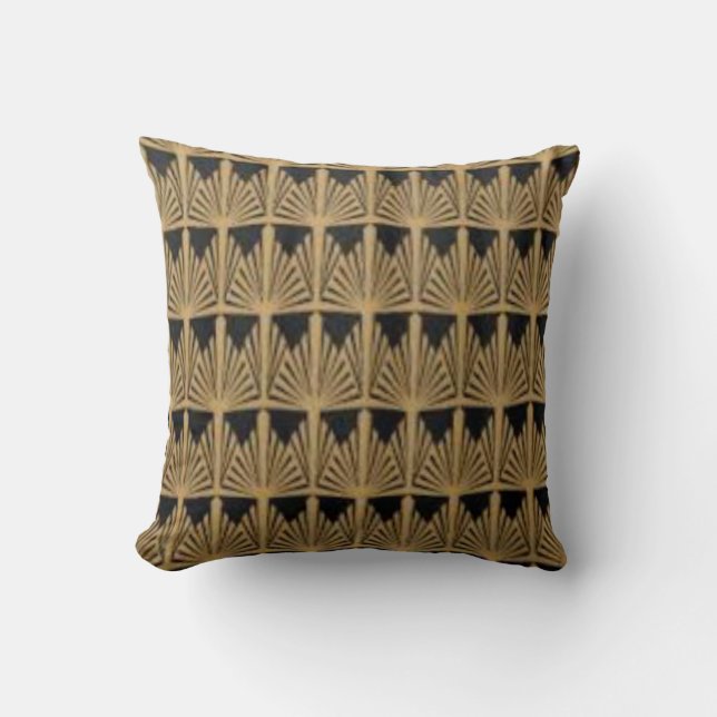 Art Deco Schwarz & Gold Lüfterdesign Kissen Kissen (Vorderseite)