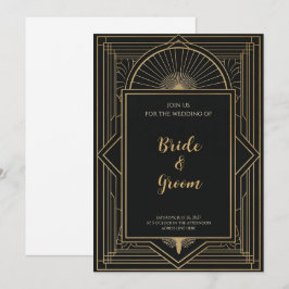 Art Deco Schwarz Gold Sonnenstrahl Geometrisch Ele Einladung
