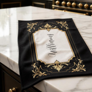 Art Deco Schwarz & Gold Verzierte Rahmen Geschirrtuch
