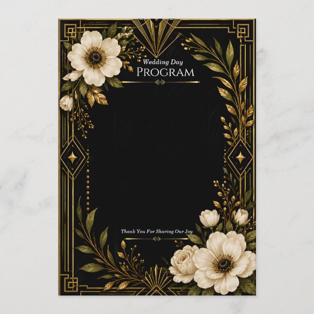 Art Deco Schwarz-Goldene Hochzeitsprogramm-Vorlage Programm (Vorderseite)