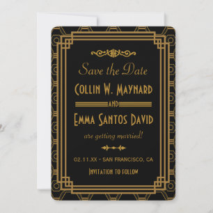 Art Deco Schwarz Save the Dates Date