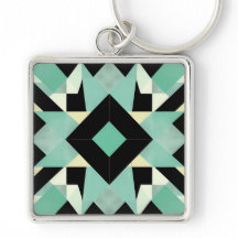 Art Deco Schwarz und Aquamarin geometrischer Schlü