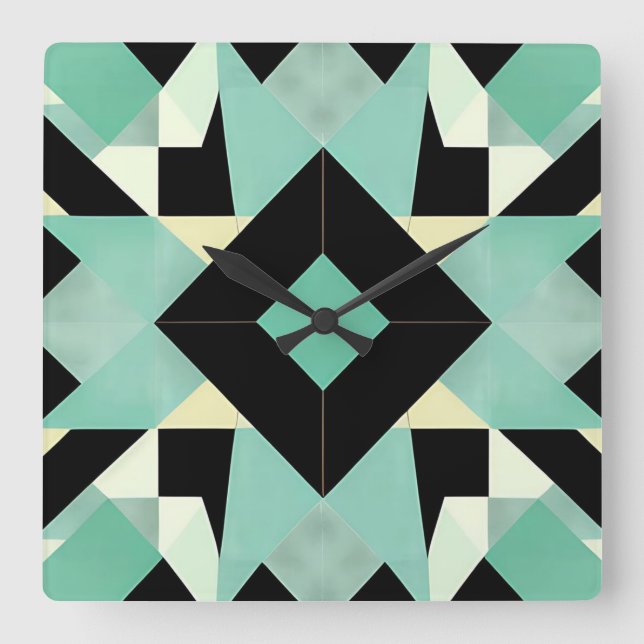 Art Deco Schwarz und Aquamarine Wall Uhr (Vorderseite)