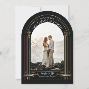 Art Deco Schwarz und Bronze Bogen Save-the-Date Einladung