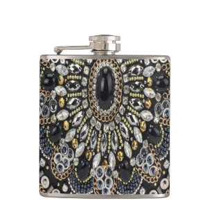 Art Deco Schwarz und Gold Bohemian-Muster Flachmann