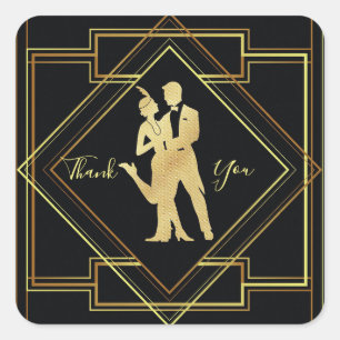 Art Deco schwarz und gold brüllend 20 danke Quadratischer Aufkleber