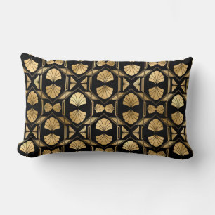 Art Deco Schwarz und Gold Fächer Rückenkissen Lendenkissen
