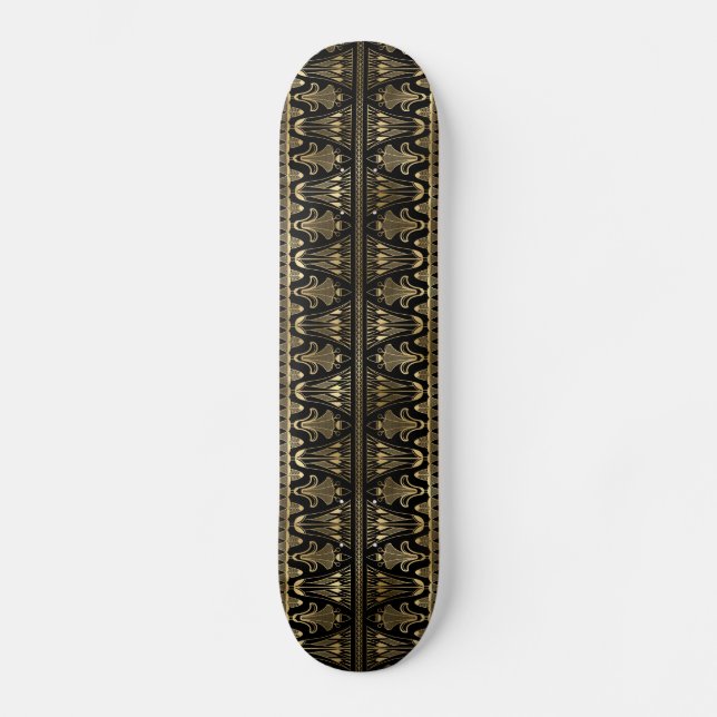 Art Deco Schwarz und Gold Foil Muster Skateboard (Vorderseite)