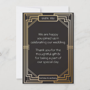 Art Deco Schwarz und Gold Gatsby Danke Einladung