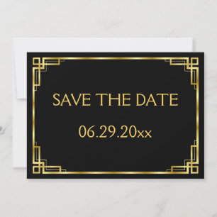 Art Deco Schwarz und Gold Hochzeit speichern die D Einladung