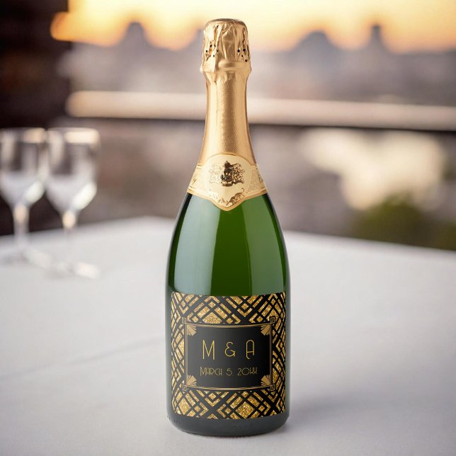 Art Deco Schwarz und Gold Hochzeit Weinflaschen Et (Von Creator hochgeladen)