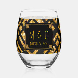 Art Deco Schwarz und Gold Hochzeit Weinglas Ohne Stiel