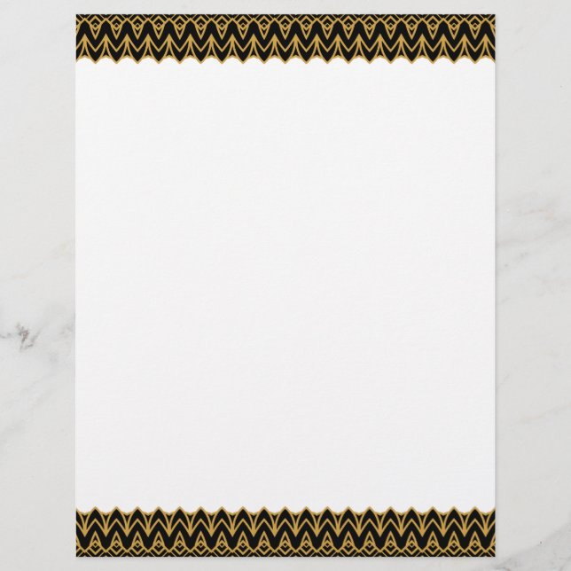 Art Deco Schwarz und Gold skalierte Grenzen Briefbogen (Vorderseite)