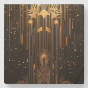 Art Deco Schwarz und Goldener Regen Stylisch Steinuntersetzer