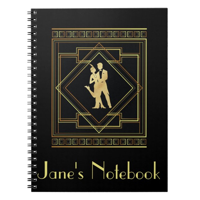 Art Deco, schwarz und goldfarbener Flattergatsby d Notizblock (Vorderseite)