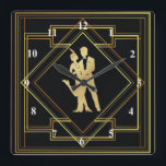 Art Deco, Schwarz und Goldflapper der 1920er Jahre Quadratische Wanduhr<br><div class="desc">Schwarz-Gold-Stil Art Deco Thema geometrische Design von Flappern aus den 1920er brüllend zwanziger Jahren. Vintager Stil. Gatsby-Ära.</div>