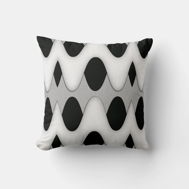 Art Deco Schwarz und Weiß Gleam Wave Throw Kissen (Vorderseite)