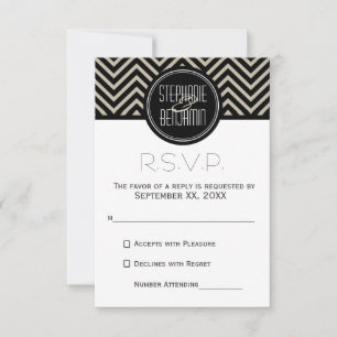 Art Deco Schwarz-Weiß Chevron-Muster RSVP Karte