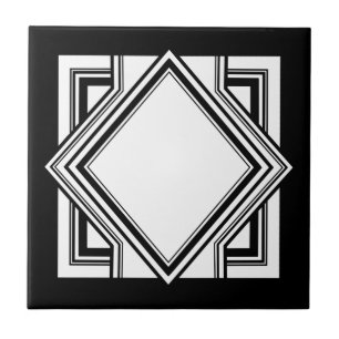 Art Deco Schwarz-weiß Chic Geometric Square 05 Fliese