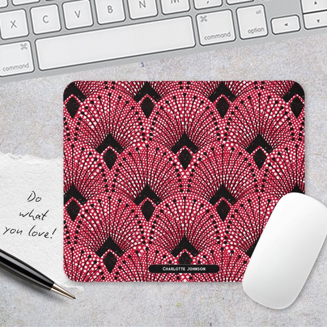 Art Deco Schwarz-weiß Classic Pfauenmuster Mousepad (Art Deco Red Black White Classic Peacock Pattern Mouse Pad ©Susanne Sachers - Sunny Mind 🌞)