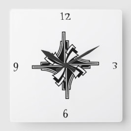 Art Deco Schwarz & Weiß Geometrisches Swirl Quadratische Wanduhr