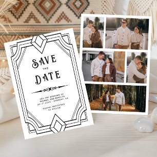 Art Deco Schwarz-Weiß Hochzeit Save the Date