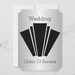 Art Deco Schwarz-Weiß-Silber-Hochzeitsprogramm Einladung
