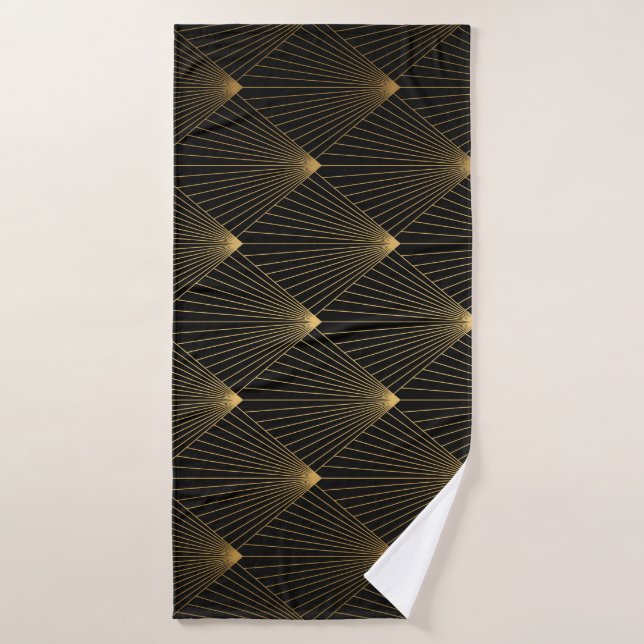 Art Deco: Schwarze Gold Elegance. Badehandtuch (Badehandtuch)