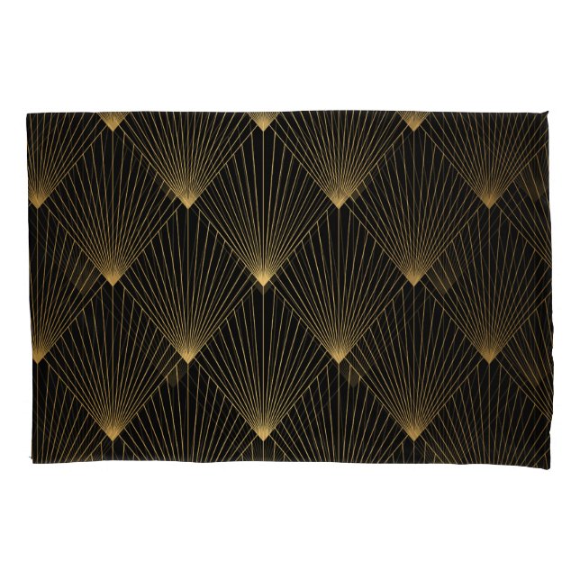Art Deco: Schwarze Gold Elegance. Kissenbezug (Vorderseite)