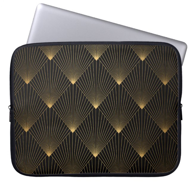 Art Deco: Schwarze Gold Elegance. Laptopschutzhülle (Vorderseite)