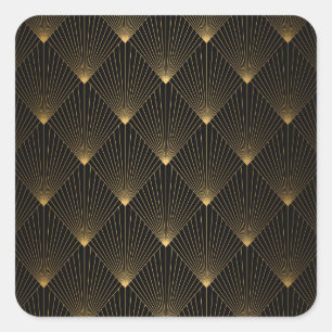 Art Deco: Schwarze Gold Elegance. Quadratischer Aufkleber